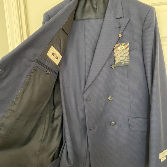 Joseph Abboud Slim Fit Super 120's Double Breasted Blue Suit - Picture 4 of 6